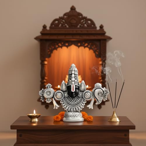 Image of CraftVatika 999 Silver Plated Tirupati Balaji Idol Face, Venkateshwara Swamy Idol for Car Dashboard, House Warming Gifts, Home Pooja Temple, Home Decor Items, Wedding Birthday