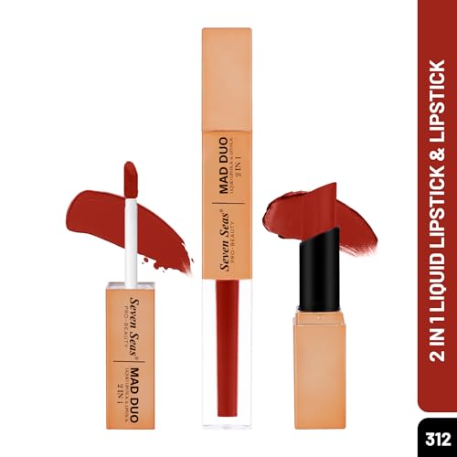 Image of Seven Seas 2in1 Non-Transfer | Smooth Texture | Hydrating | Long Lasting | Water-Proof | Full-Coverage Mad Duo Liquid Lipstick & Lipstick (Matte Red, 4ml,3g)