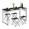 Relaxdays Folding Camping Table Set, 4 Chairs, Folding Camping Table, Height-Adjustable, 120 x 60 cm, Aluminium, MDF, Silver/Grey