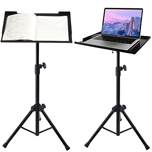 Display4top Soporte de Suelo portátil para trípode portátil Ajustable, Soporte de Regazo para portátiles y netbooks,Soporte para Videoproyector, Altura Ajustable de 70 cm - 122 cm, Negro