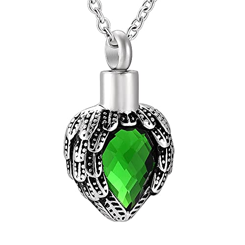 Collier urne en acier inoxydable avec pierre de naissance verte pour cendres