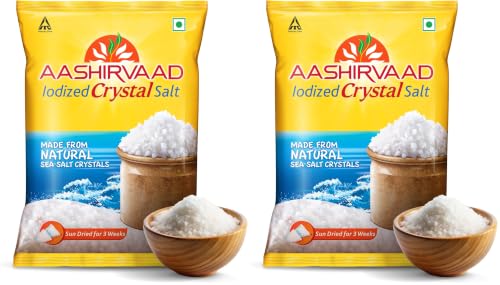 Image of Aashirvaad Iodized Crystal Salt, Authentic Crystal Salt for Traditional Dishes, 1kg (Pack of 2)