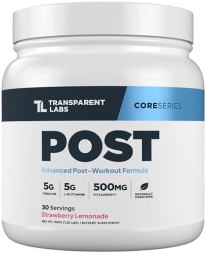 Transparent Labs Post - Post-Workout Recovery Muscle Builder with L-Glutamine, Beta-Alanine and BetaPure Betaine Anhydrous for Muscle Recovery and Muscle Building - 30 Servings, Strawberry Lemonade