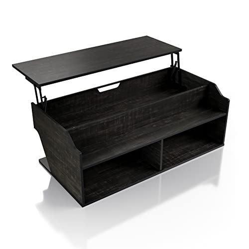 Furniture of America Ina Farmhouse Lift-Top Wood 45 in. Rectangle Coffee Table with 4 Open Shelves for Living Room, Bedroom, Reception Room, Reclaimed Black Oak -  FURNX, AMZOK-4412D62