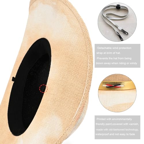 Image of Western Straw Cowboy Hats for Men & Women, Wide Shapeable Brim Cowgirl Sun Hat