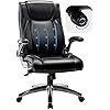 COLAMY Executive Office Ergonomic Chair with Thick Bonded Leather, Flip-up Armrests, High Back Adjustable Height and Tilt for Working, Study, Gaming