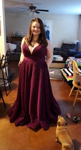 Image of Women's Glittery Spaghetti V-Neck Prom Dresses Long A Line Bridesmaid Dresses Side Split Formal Evening Gowns Champagne, US06