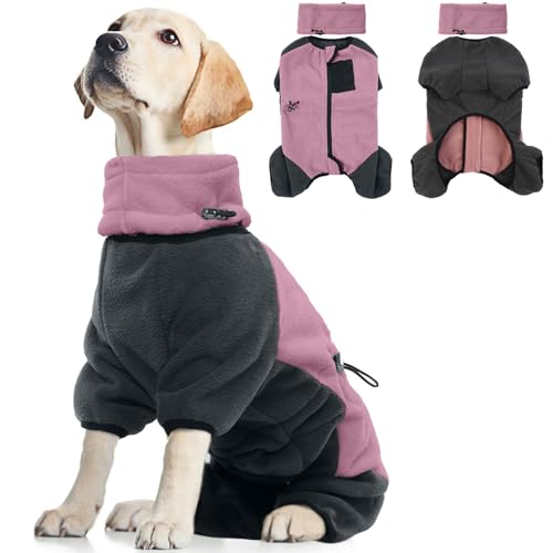 Hundepullover XL, Hundejacke Fleece Hundemantel für Mittlere Hunde, Onesie Hundeoverall Mit Beinen, Hunter Anzug (Rosa, XL)