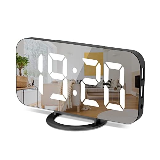 Digital Alarm Clock,6" Large LED Display with Dual USB Charger Ports | Auto Dimmer Mode | Easy Snooze Function, Modern Mirror Desk Wall Clock for Bedroom Home Office for All People (Black)