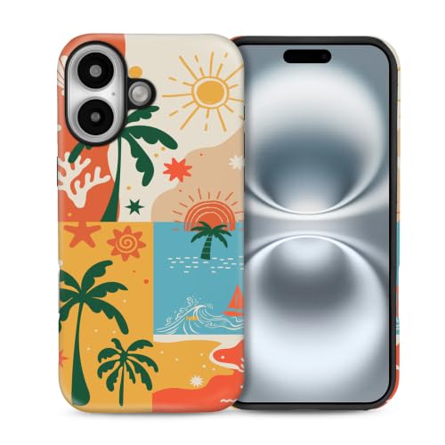 yicomon Compatible with iPhone 16 Plus Case, Orange Beach Coconut Trees Sun Collage Matte Phone Case Durable Fashion Funny Liquid Silicone Case Soft Anti-Scratch Shockproof Protective Cover