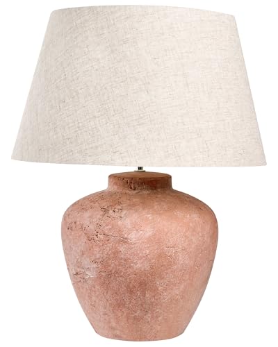 Beliani Tischlampe Keramik mit Stoffschirm braun rustikaler Terrakotta Stil Barton Beliani Tischlampe Keramik mit Stoffschirm braun rustikaler Terrakotta Stil Barton