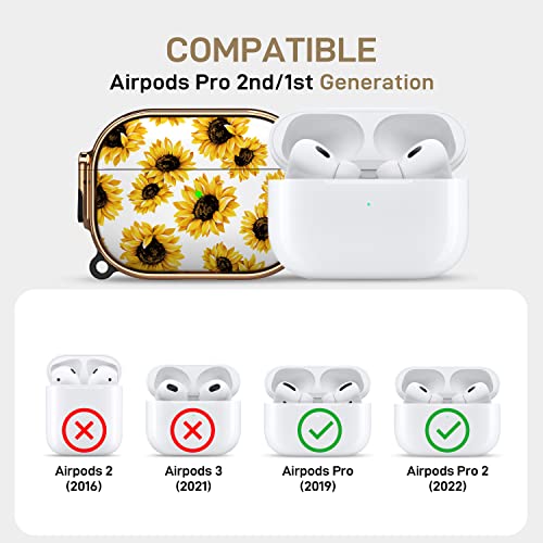 Image of Maxjoy for AirPods Pro 2nd /1st Generation Case with Lock, Cute AirPods Pro 2 Case Lock Protective Hard AirPod Pro Cover for Women Girly with Keychain for Airpod Pro (2023 /2022 /2019), Sunflower