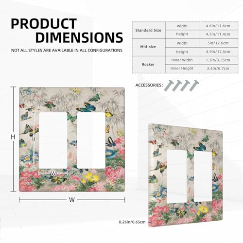 Decorative Outlet Covers Boho Wildflowers Butterfly Rustic Blue Pink Flowers 2 Gang Wall Plate Double Rocker Two Switch Wall Cover Plate Light Switch Cover Plate Faceplate for Home Decor