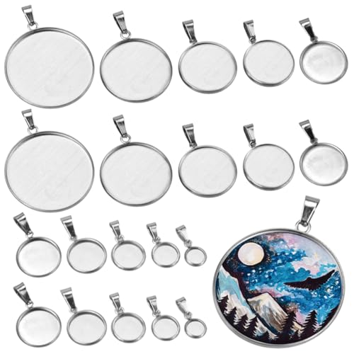 UPIQNG 20Pcs Cabochon Pendant Trays Stainless Steel Round Blank Bezel Base for DIY Crafts Jewelry Making Supplies,Sliver,10 Sizes