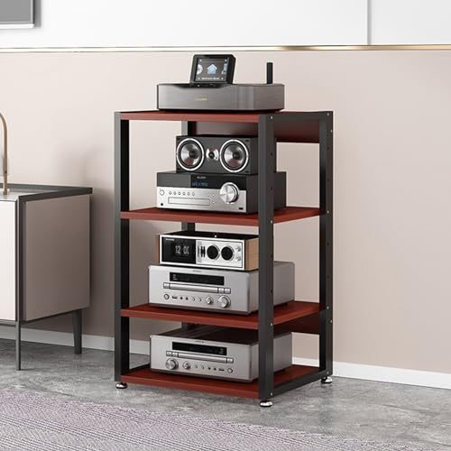 Modern AV Cabinet, 4-Tier Audio Video Rack Media Storage Cabinet Corner TV Stand Entertainment Stereo Component Cabinet with Height Adjustable Wooden Shelf for Home/Office/Theater (Color : B, Size :
