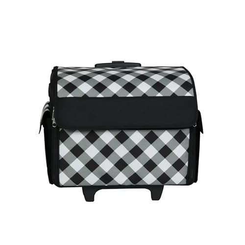 Everything Mary EVM8800-21 Rolling Sewing Machine Storage And Transport Tote, 75D Polyester Buffalo Check With Wheels thumb #4