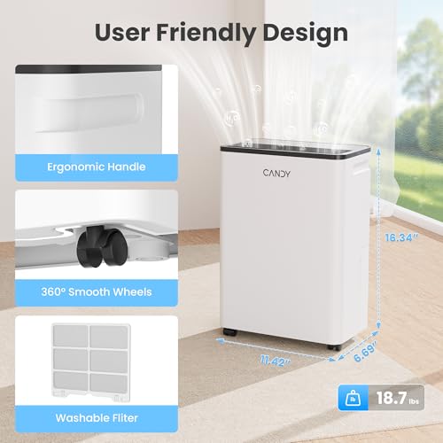 Candy 2000 Sq.Ft Dehumidifiers for Home, 34 Pints Portable Dehumidifier With Continuous/Auto Mode,0.66 Gal Tank, for Bedroom,Bathroom,Basement, Smart Control with Drian Hose Included by CANDY - Image 7