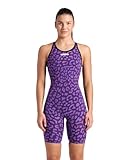 ARENA Powerskin Carbon Air2 Kneeskin Closed Back Women's Racing Swimsuit Limited Edition Full Body Short Leg One Piece Athletic Tech Suit, Leopard Print Violet, US Size 24
