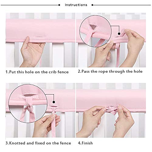 Eastern Corridor-EU 3pcs Baby Crib Rail Cover Protector Set - Cot Rail Protectors Safe Teething Guard Wrap for Standard Crib - 128x18 cm/68x18 cm Cot Teething Rail Protectors (Pink) - Image 3