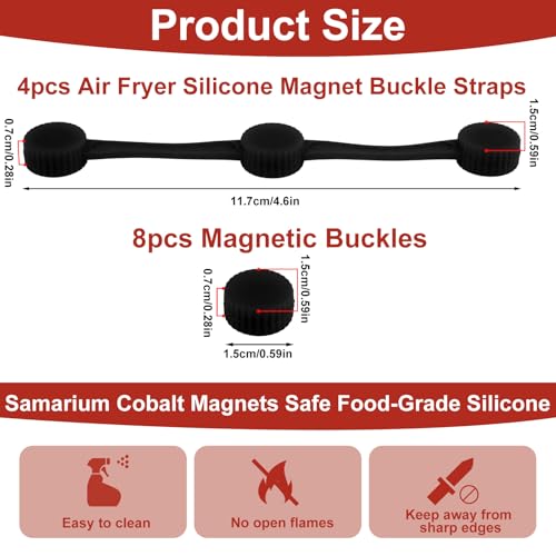 Gosknor 4 Sets Magnet Silikon Schnallen für Airfryer, Sicherheitsverschluss Einweg Einsätze hitzebeständig Verhindert Papierverbrennungen Magnetische Halterungen für Airfryer Zubehörteile (Schwarz)