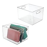 mDesign Large Plastic Storage Organizer Container Bin, Closet Organization for Hallway, Bedroom, Linen, Coat, and Entryway - Holds Clothing, Blankets, and Accessories, Ligne Collection, 2 Pack, Clear