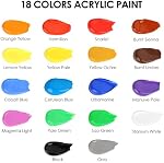 GOTIDEAL Acrylic Paint Set with 10 Brushes, 18 Colors Outdoor/Indoor (59ml, 2 oz) Art Craft Paint Non Toxic, Perfect for Hobby, Artist, Adults, Ideal for Canvas Wood Clay Ceramic Paint Supplies