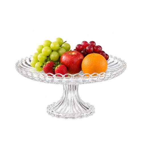 Image of Incrizma Glass Cake Stand with Pedestal, Decorative Fruit Bowl Stand, Dessert Display Stand for Cakes, Cupcakes, Pastries & Fruits, Elegant Serving Platter for Kitchen, Dining & Party Decor(30 cm)