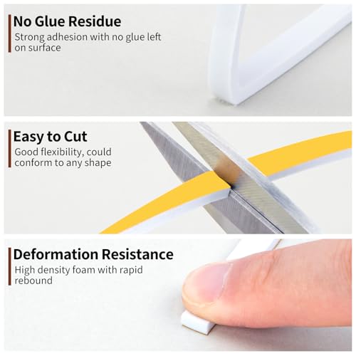 Image of Yotache White Doors Windows Weather Stripping 1 /4 inch x1 /8 inch, Total 50 Ft