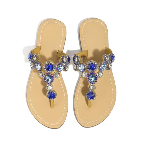 Image of Rhinestone Sandals for Women - Sparkly Jeweled Bling Thong Flip Flops, Dressy Gemstone Flat Sandals for Wedding, Party, Beach & Summer Outfits