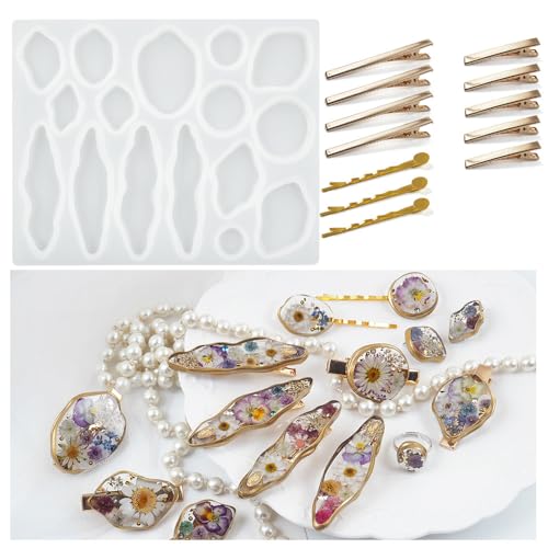 SWUAVD Hairpin Resin Mold, Deep Hair Clip Silicone Molds with Accessories Hair Clip Molds for Epoxy Resin DIY Jewelry Craft Keychain Necklace Earrings