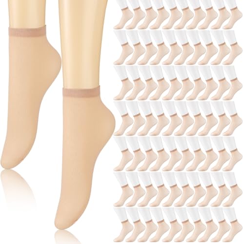 288 Pcs Disposable Foot Socks Beige Tan Slip on Ankle Socks Nylon Footies Nylon Stockings for Try Shoe Men Women, 144 Pairs