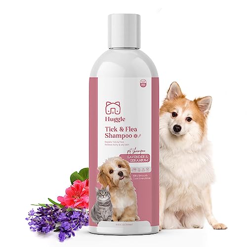 Huggle – Tick & Flea Repellant Natural Relief Shampoo for Dogs & Cats | with Lavender & Geranium for Silky, Smooth Coat – 500ml