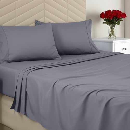 Utopia Bedding Queen Sheet Set - Brushed Microfiber - Soft Bed Sheets for Queen Size Bed Set - Luxury Bedding Sheets with Fitted Sheet, Flat Sheet & 2 Pillow Cases - Deep Pocket (Grey) - 1