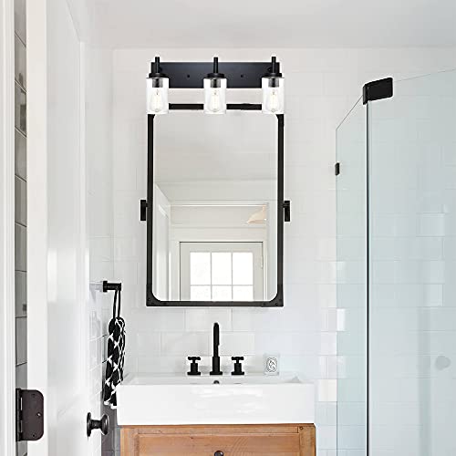 Vinluz 3-Light Bathroom Vanity Light Fixtures With Clear Bubble Glass Black Modern Wall Lighting Industrial Farmhouse Sconces Wall Lamp For Living Room Bedroom Dining Room #TOP7