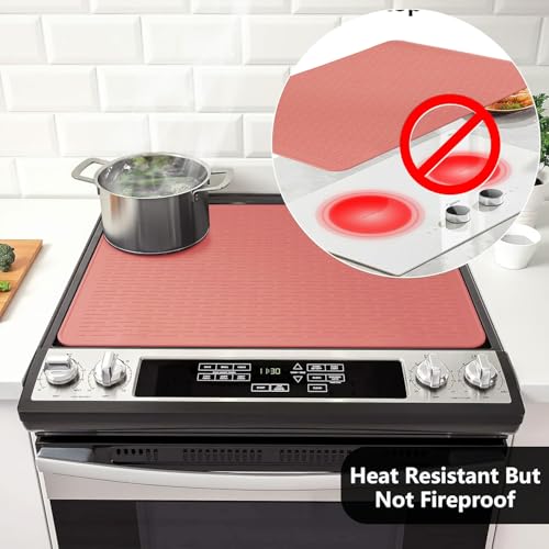 Image of Stove Top Cover for Electric Stove- Range Covers for Electric Stove,Silicone XXL Dish Drying Mat, Glass Cooktop Covers, Flat RV Range top Mats (Rosy, 28 inchx20 inch)