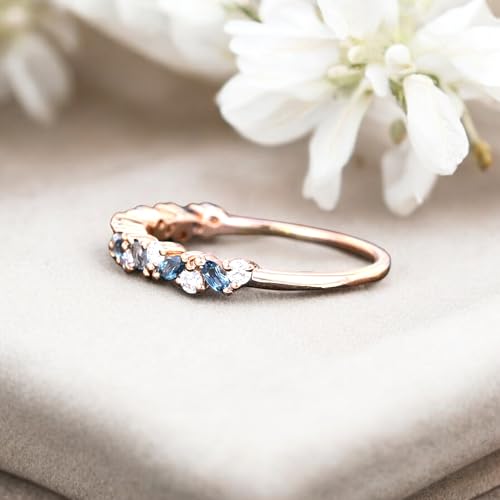 Marquise Blue Topaz Bridal Band CZ Diamond Engagement Ring 14k Rose Gold Jewelry Anniversary/Birthday Gift For Her March Birthstone3