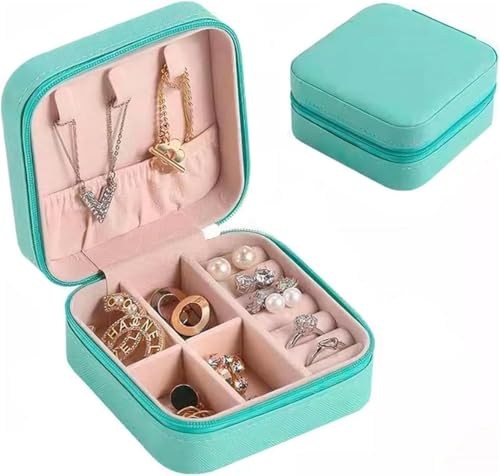 Porta Joias Pequeno Couro Mini Estojo Organizador de Joias Bijuterias Colar Pulseira Relógio Ideal para Viagens e Organização de Armário Portátil (Verde)