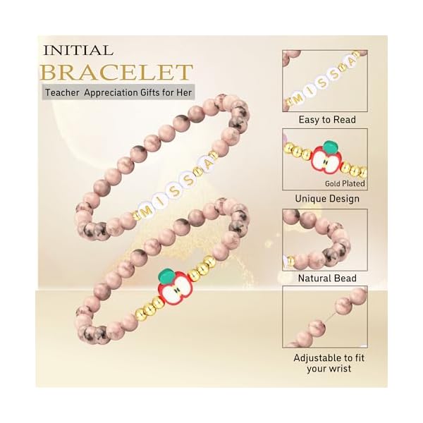 Teacher Appreciation Gifts for Women,Teacher Must Haves Initial Bracelet Mrs Miss End of Year Teacher Gifts Thank You for Helping Me Grow Music Math Science Teachers Bracelets Retirement 2 Set Jewelry - Image 4