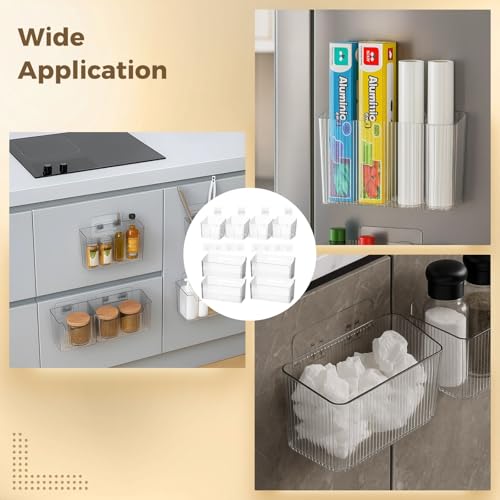 yeesport 8 PCS Cabinet Door Organizer Bins, Clear Plastic Wall Mount Hanging Storage Baskets with Adhesive Hooks, Bathroom Fridge Kitchen Pantry Under Sink Drawer Organizer with Drain Holes - Image 5