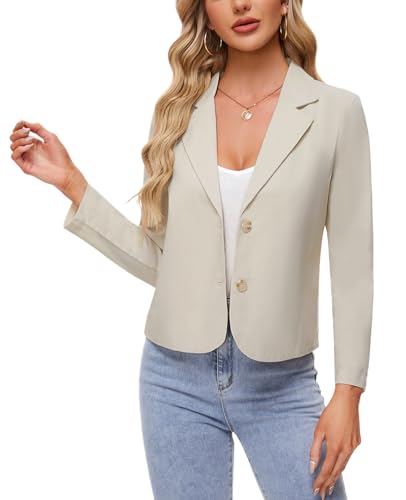 MINTLIMIT Linen Blazers Womens Button Front Notch Lapel Blazer Jackets Long Sleeve Suit Jacket Blazers Elegant Business Formal,Beige,XL2
