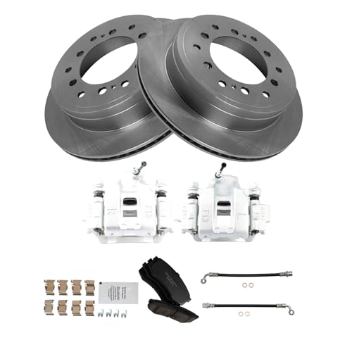 Image of TRQ Rear Brake Pad and Rotor Set Ceramic Rotors Calipers Hoses Compatible with 2010-2014 Toyota FJ Cruiser