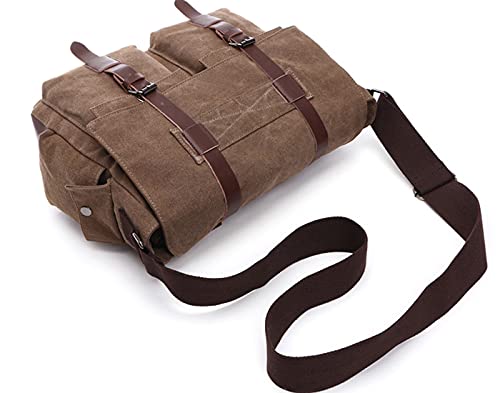 Iblue Mens X-Large Canvas Messenger Bag Retro Leather Trim Shoulder Bags Laptop Satchel Military Crossbody Bag #TOP4