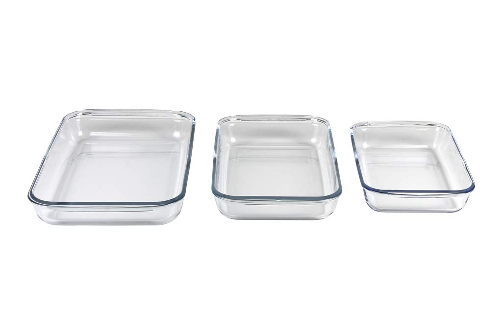 Cofan Set de 3 fuentes rectangulares de borosilicato Modelo Baritina I Capacidad: 1600 ml - 2200 ml - 3000 ml