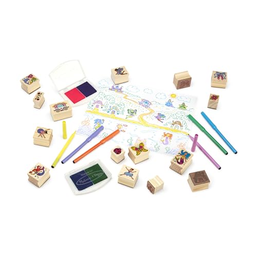 Melissa & Doug Deluxe Wooden Stamp and Coloring Set – Fairy Tale (30 Stamps, 6 Markers, 2 Durable 2-Color Stamp Pads) Fairy Tale-Themed Wooden Stamps for Kids and Coloring Activity Set - image 4