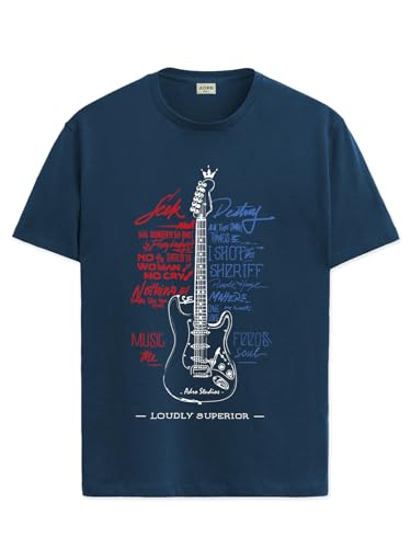Image of ADRO Guitar Design Printed T-Shirt for Men - 100% Cotton, Regular Fit, Soft Breathable Fabric.