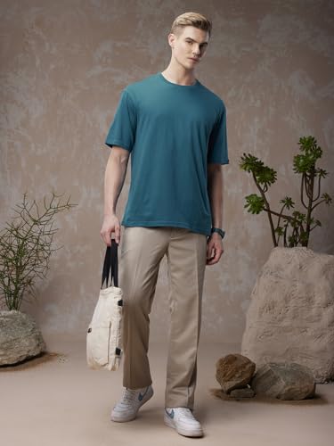 Image of Bewakoof Men's Solid Oversized Fit Half Sleeve Round Neck T-Shirt American Pima | | Lightweight | Multipurpose