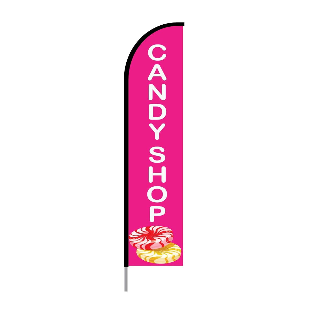 Sweet Candy Shop Store Feather Flag Swooper Banner Pole Kit Outdoor Business Sign Display, 15ft