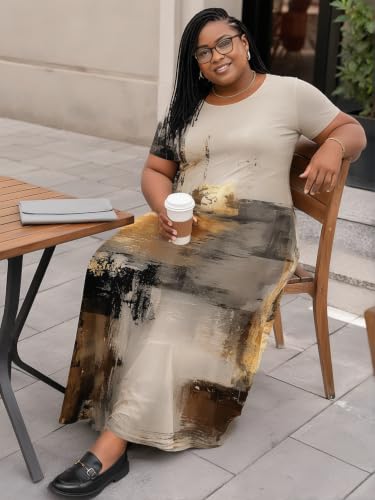 Image of PinkPatty Plus Size Dress for Women Casual Crew Neck Short Sleeve Maxi Dress Oversized Summer Beach Dresses with Pockets