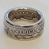 SUKKCCNO 925 Sterling Silver Dollar Ring Vintage United States National Emblem Engraved Double Side Coin Rings Gothic Punk Statement Band Handmade Wide Ring for Men Jewelry Gift 8