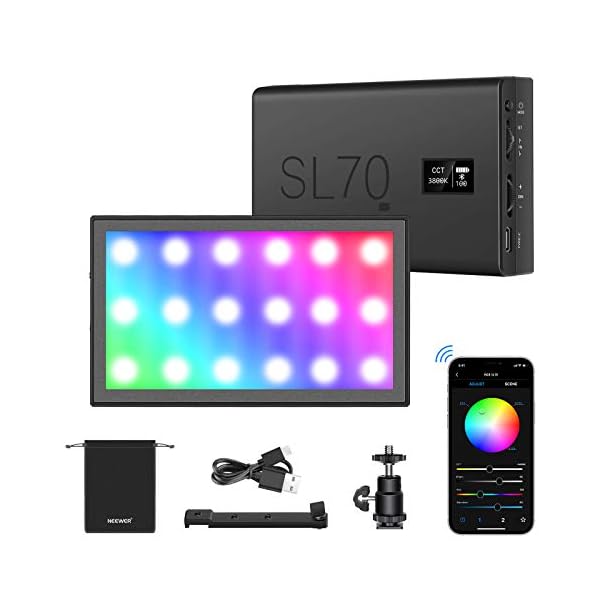 Neewer SL70-APP RGB LED Videoleuchte mit APP-Steuerung, integriertem 2000mAh Akku, CRI95+/3200K-8500K/Helligkeit 0-100/0…